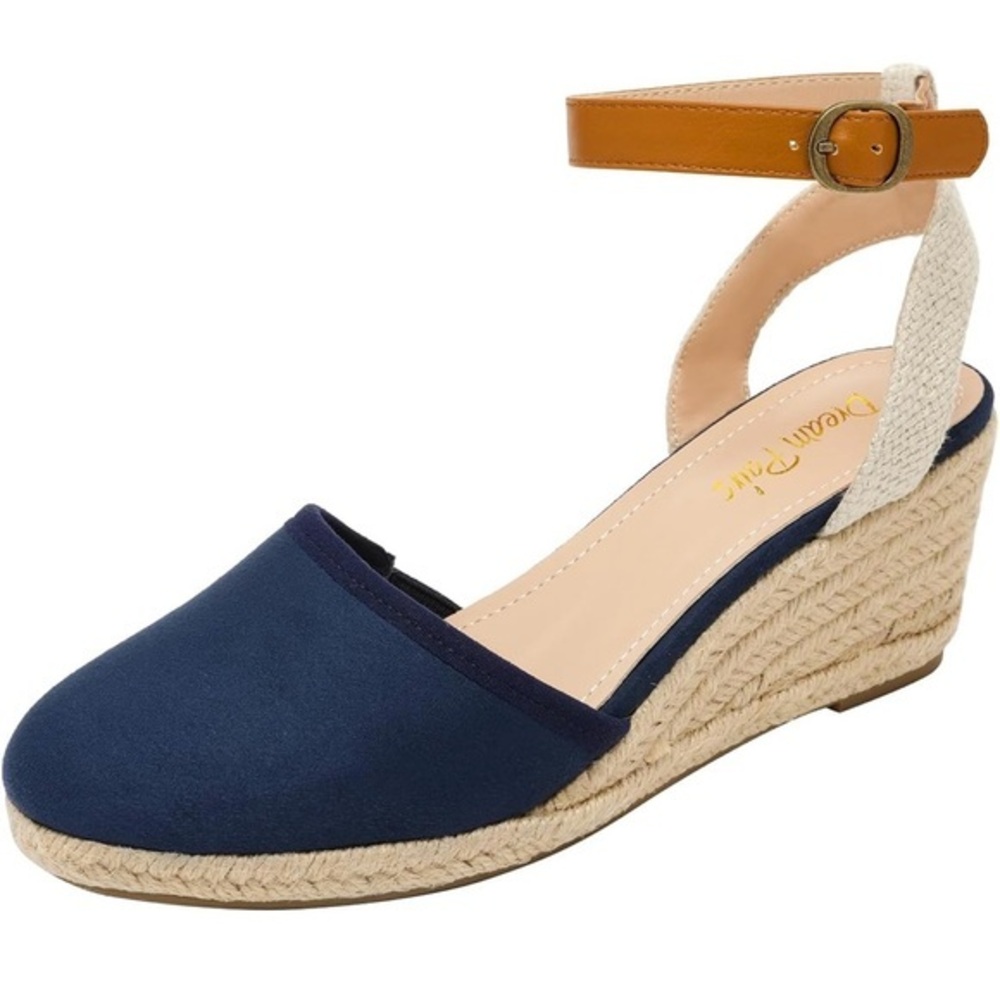 Dream Pairs Blue and Tan Espadrille Wedges